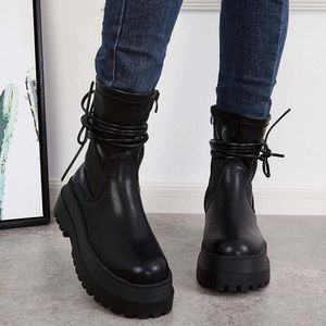 New without Box EGO Black Chunky Wrap Faux Leather Boots